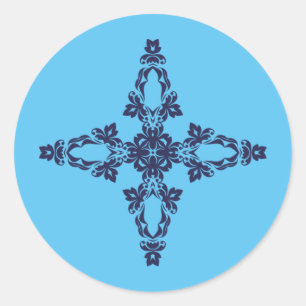 Christian Cross with Blue Ornament Classic Round Sticker