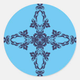 Christian Cross with Blue Ornament Classic Round Sticker