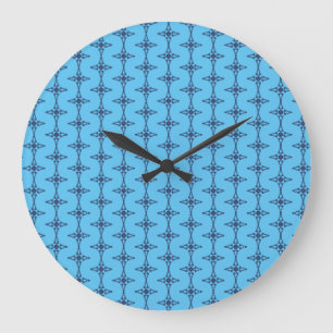 Christian Cross with Blue Ornament Large Clock