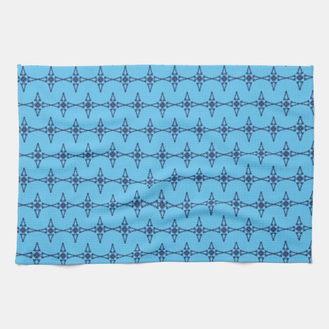 Christian Cross with Blue Ornament Tea Towel (Horizontal)