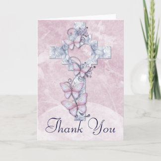 Christian Cross with Butterflies Thank You Card