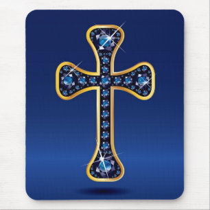 Christian Cross with Faux-"Sapphire" Stones Mouse Mat