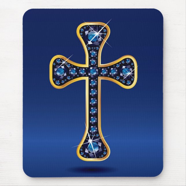 Christian Cross with Faux-"Sapphire" Stones Mouse Mat (Front)