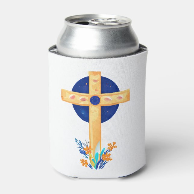 Christian Cross with Flowers Can Cooler (Can Front)