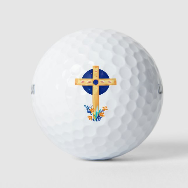 Christian Cross with Flowers Golf Balls (Front)