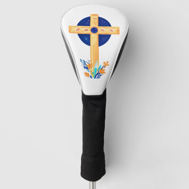 Christian Cross with Flowers Golf Head Cover (Front)