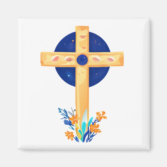 Christian Cross with Flowers Magnet (Front)