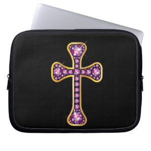 Christian Cross with "Garnet" Stones Laptop Sleeve