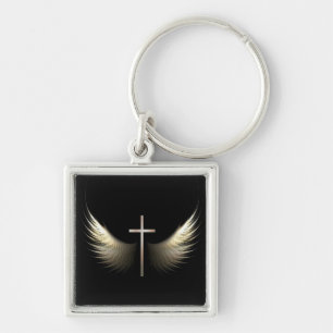 Christian Cross with Holy Spirit Dove Wings Key Ring