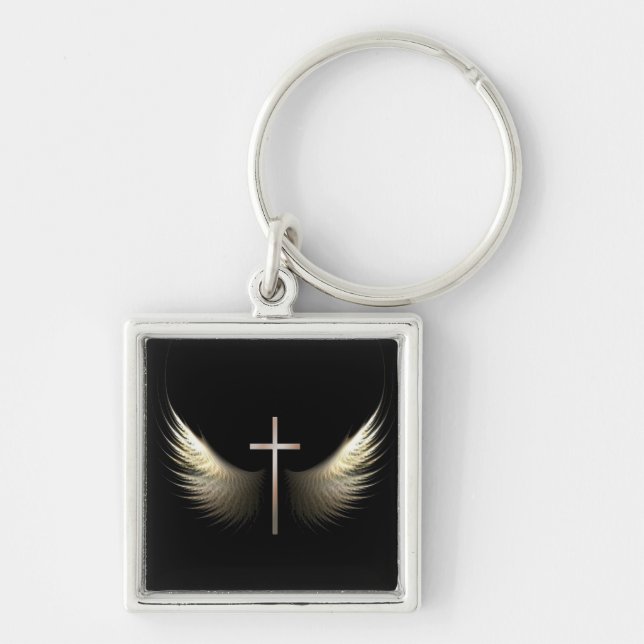 Christian Cross with Holy Spirit Dove Wings Key Ring (Front)