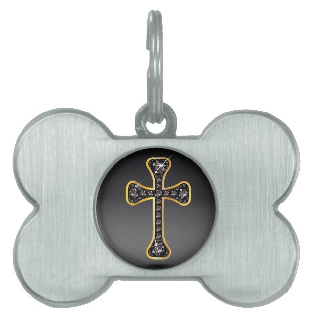 Christian Cross with "Onyx" Stones Pet Name Tag (Front)