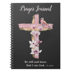 Christian cross with pink magnolias  notebook