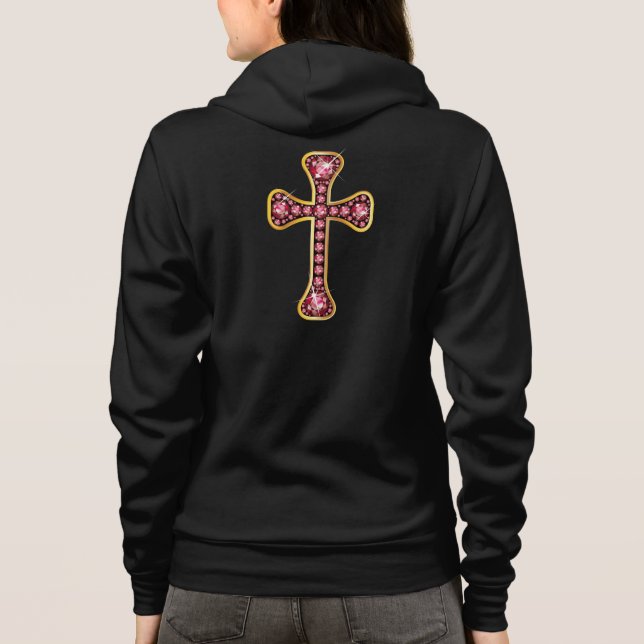 Christian Cross with "Ruby" Stones Hoodie (Back)