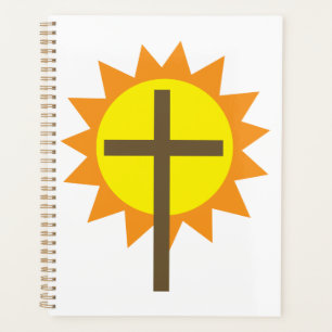 Christian Cross with Yellow Sun and Orange Rays Planner