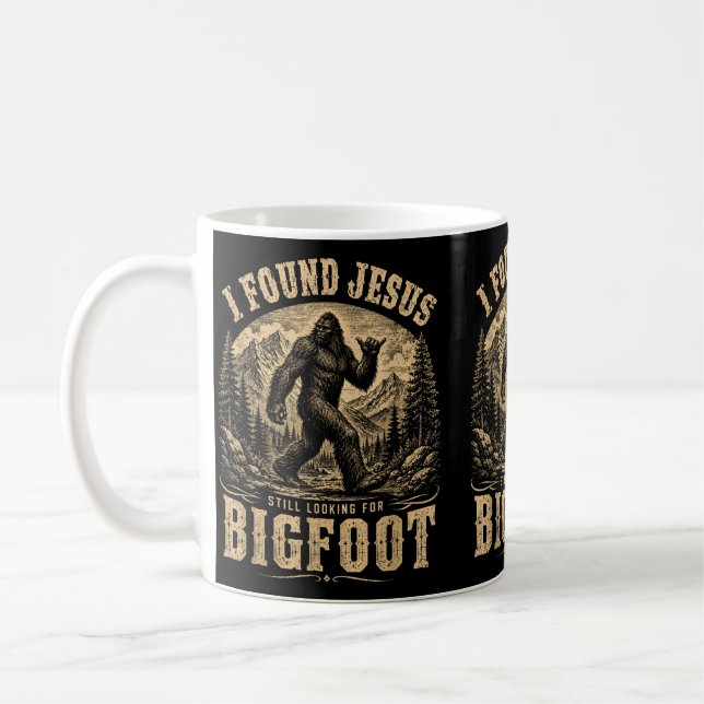 Christian Cryptid Found Jesus Looking For Bigfoot Coffee Mug (Left)