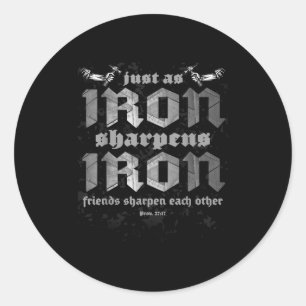 Christian Dad Iron Sharpens Iron Bible Proverbs Ve Classic Round Sticker