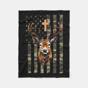Christian Deer Hunting Camo American Flag  Fleece Blanket
