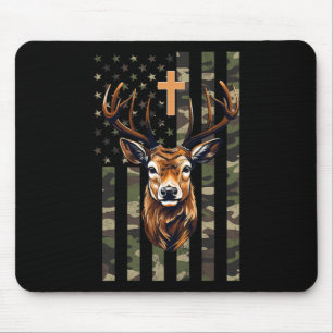 Christian Deer Hunting Camo American Flag  Mouse Mat