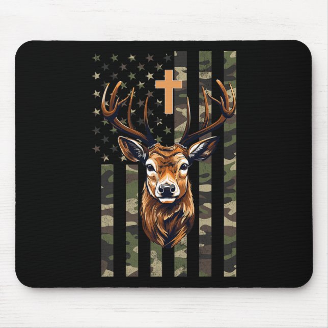 Christian Deer Hunting Camo American Flag  Mouse Mat (Front)