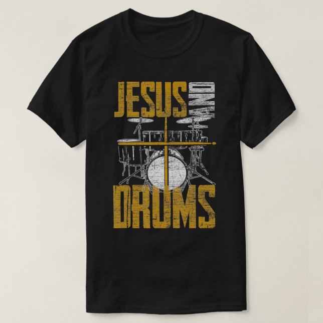 Christian Devo Drummer Jesus And Drums Jesus  T-Shirt (Design Front)