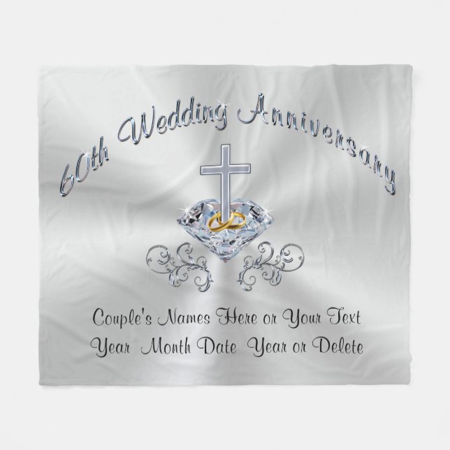 Christian Diamond Anniversary Gift, Personalised Fleece Blanket (Front (Horizontal))