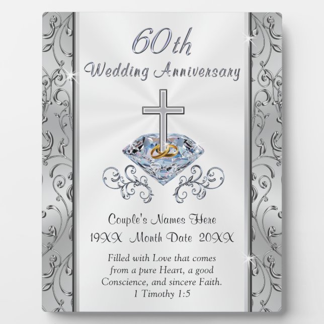 Christian Diamond Anniversary Gifts Personalised Plaque (Front)