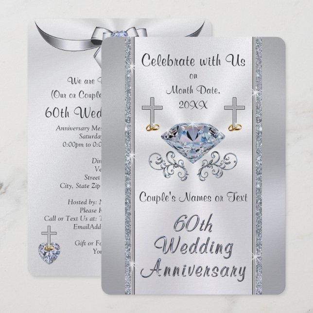 Christian Diamond Wedding Anniversary Invitations (Front/Back)