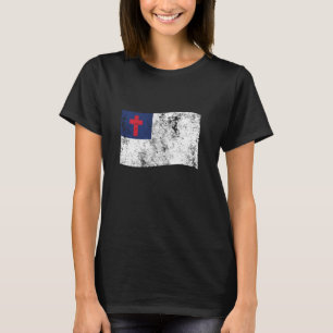 Christian Distressed Flag Printed  Retro Vintage L T-Shirt