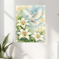 Christian Dove & Lily Watercolor