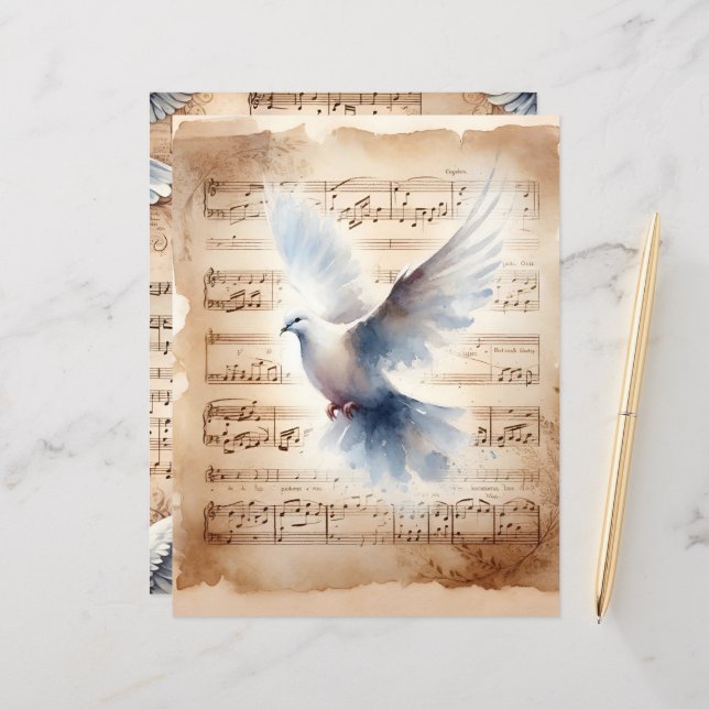 Christian Dove Vintage Scrapbook Paper (Front/Back In Situ)