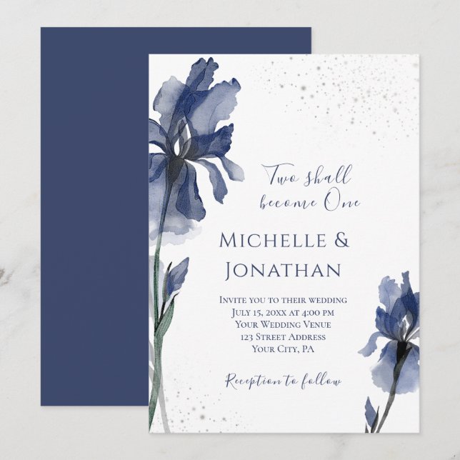 Christian Dusty Blue Iris Simple Flower Wedding Invitation (Front/Back)