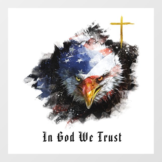 *~* Christian Eagle Cross Patriot USA Flag AP16 Window Cling (Sheet)