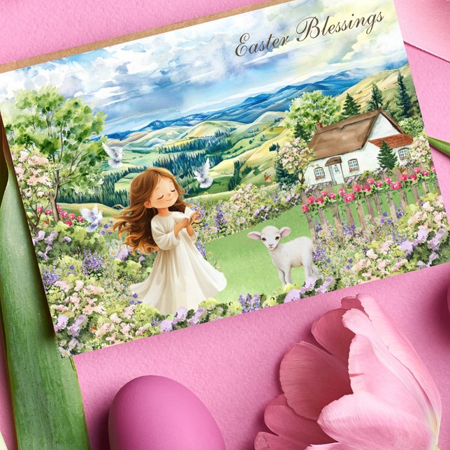 Christian Easter Blessings Lamb Holiday Card (Creator Uploaded)