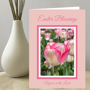 Christian Easter Blessings Pink Tulips Card