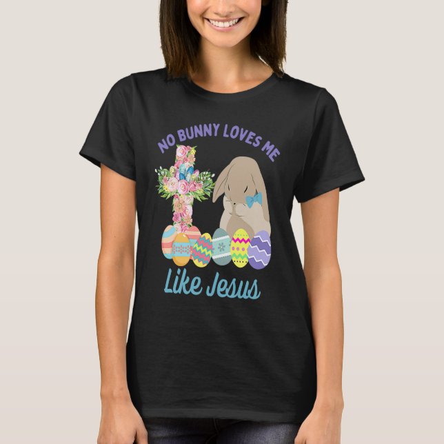 Christian Easter Bunny & Floral Cross Religious Pu T-Shirt (Front)