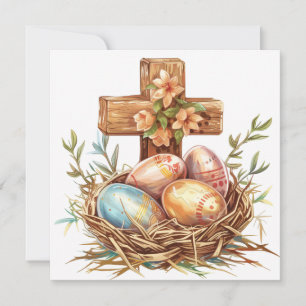 Christian Easter Card, Easter Eggs and Jesus Cross Holiday Card