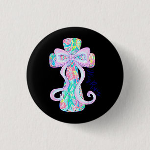 Christian Easter Cross Religious He is Risen Flora 3 Cm Round Badge