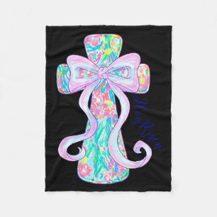 Christian Easter Cross Religious He is Risen Flora Fleece Blanket