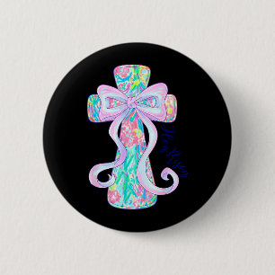 Christian Easter Cross Religious Risen Floral 6 Cm Round Badge