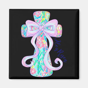 Christian Easter Cross Religious Risen Floral Magnet