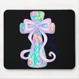 Christian Easter Cross Religious Risen Floral Mouse Mat
