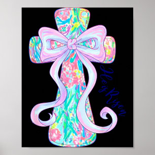 Christian Easter Cross Religious Risen Floral Poster