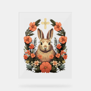 Christian Easter Day Cross Easter Bunny Rabbit Acrylic Sign