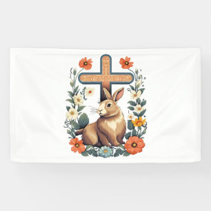 Christian Easter Day Cross Easter Bunny Rabbit Banner