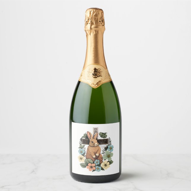 Christian Easter Day Cross Easter Bunny Rabbit   Sparkling Wine Label (Front)