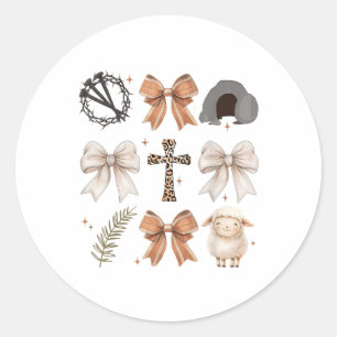 Christian Easter He Is Risen Cross Faith Coquette  Classic Round Sticker