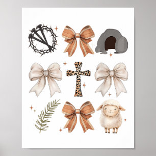 Christian Easter He Is Risen Cross Faith Coquette  Poster