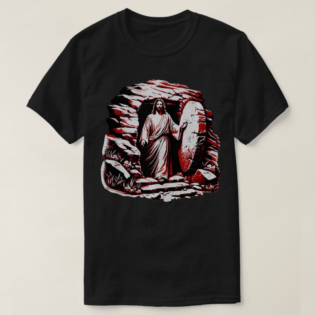 Christian Easter Jesus Risen from Grave Church Scr T-Shirt (Design Front)