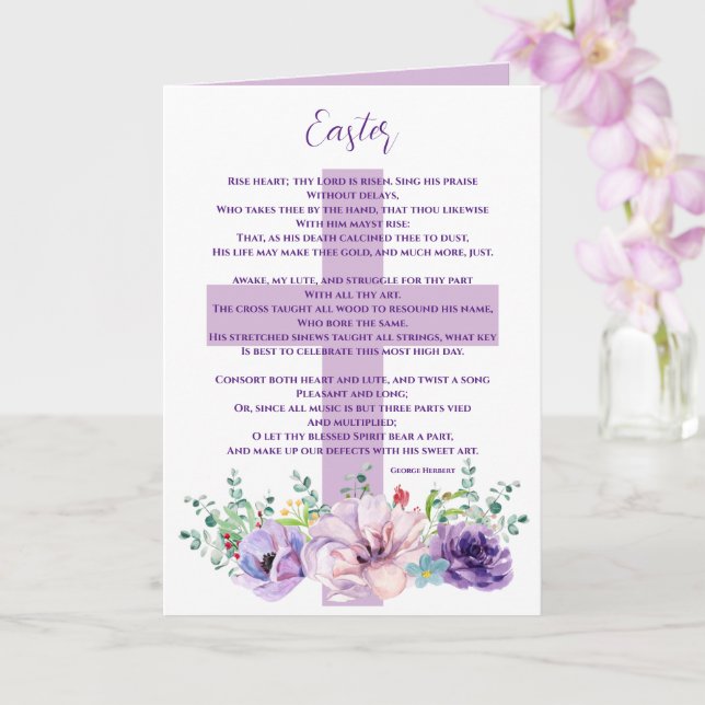 Christian Easter Poem Purple Flowers & Cross Card (Orchid)