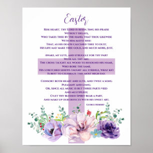 Christian Easter Poem Purple Flowers & Cross Poster